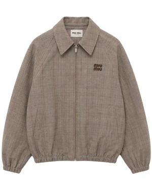 Miu Miu Prince Of Wales Checked Blouson Jacket - Brown