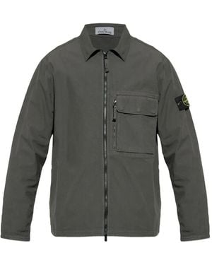 Stone Island Patch-Pocket Zip-Front Shirt - Grey