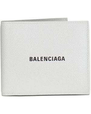 Balenciaga Logo-Print Leather Wallet - Gray