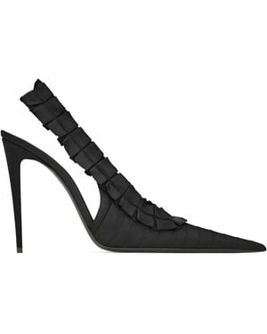 Saint Laurent Madeleine Ruffled Slingback Court Shoes - Black