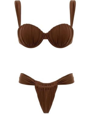 Noire Swimwear Geraffter Balconette-Bikini - Braun