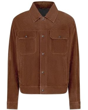 Emporio Armani Icon Pocket-Details Suede Jacket - Brown
