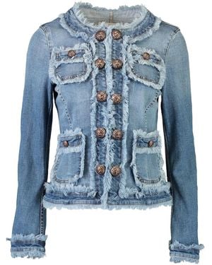 Maison Common Fringed-trim Denim Jacket - Blue