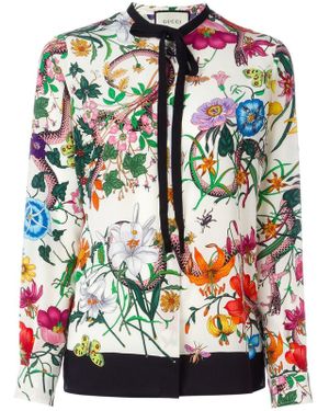 Gucci Flora Snake Print Silk Shirt - White