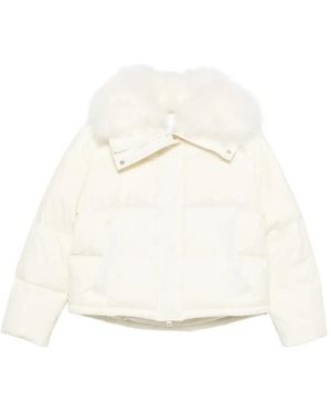 Yves Salomon Fur-Trim Puffer Jacket - White