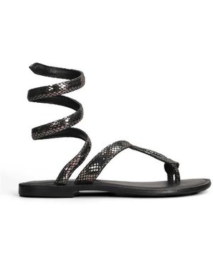 Fusion Snake-Effect Wrap-Around Sandals - Black