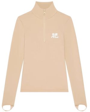 Courreges Zipped Mock-Neck Top - Natural