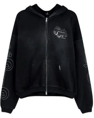 Represent Graphic-Print Studded Hoodie - Black