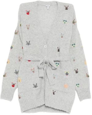 Loewe Animal-Embroidered Cardigan - Grey