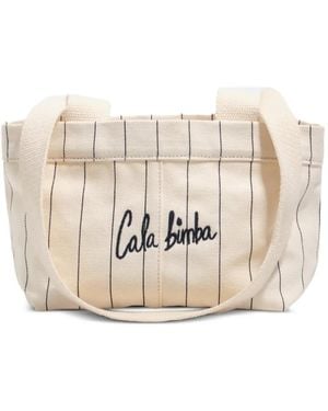 Bimba Y Lola Mini Pinstripe Logo-Embroidered Shoulder Bag - Natural
