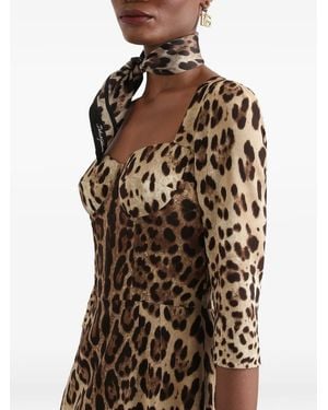 Dolce & Gabbana Leo-Print Charmeuse Dress - Brown