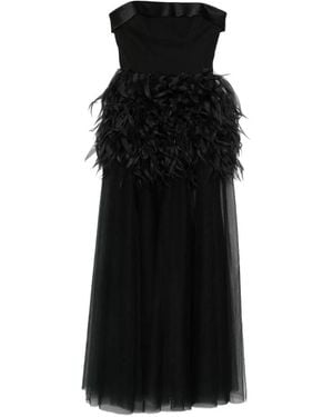 Viktor & Rolf Feather-Trim Strapless Maxi Dress - Black