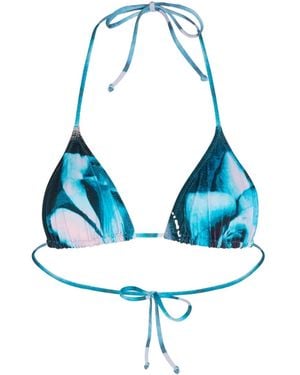 Jean Paul Gaultier Rose-Print Bikini Top - Blue