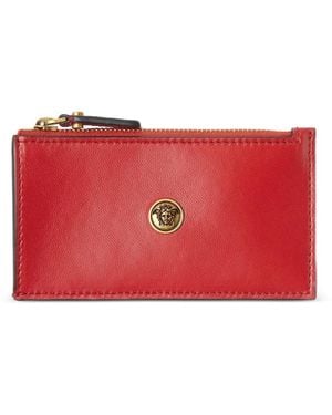 Versace Emblème Leather Zip Card Holder - Red