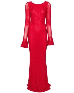 Twentyfourhaitch Crystal-Embellished Bell-Sleeve Maxi Dress - Red