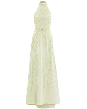 Saiid Kobeisy Halter-Neck Embroidered Crepe Maxi Dress - White