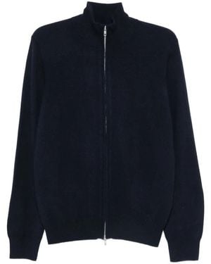 Soft Goat Cárdigan Con Cuello Alto Y Cremallera - Azul