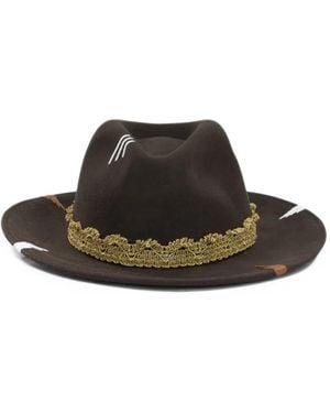 The Hat Gang Slogan-Embroidered Wool Fedora Hat - Brown