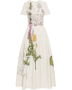 Oscar de la Renta Floral-Pattern Midi Dress - White