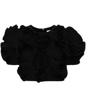 Viktor & Rolf Rose-Appliqué Cropped Top - Black