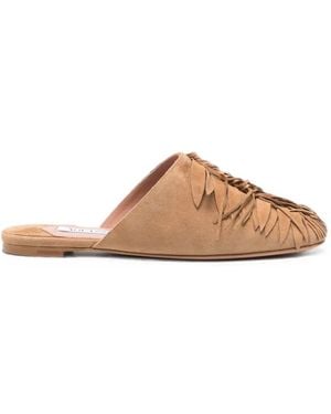 Aquazzura Fringe-Detail Suede Mules - Brown