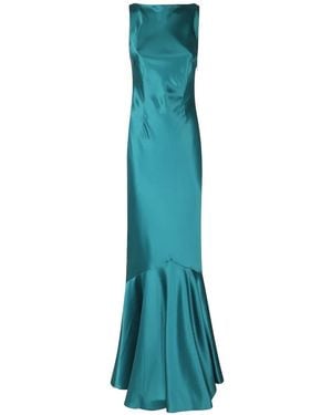 retroféte Ruffled Satin Maxi Dress - Blue
