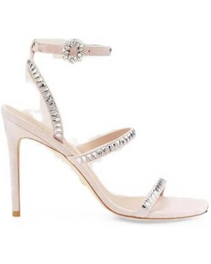 Stuart Weitzman Gemcut Crystal-Embellished Suede Heeled Sandals - White