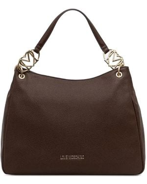 Love Moschino Logo-Plaque Pebbled-Texture Tote Bag - Brown
