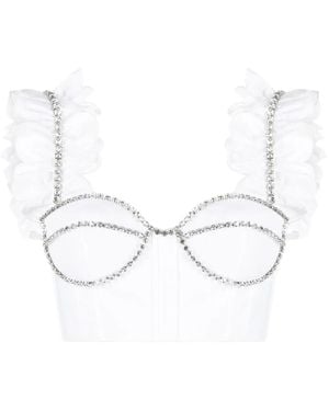 Area Embellished Crop Top - White