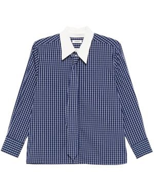 Sandro Checked Tie-Neck Blouse - Blue