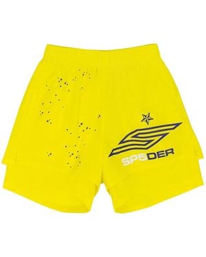 Sp5der Double-Layer Logo Shorts - Yellow