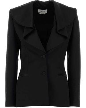 McQueen Ruffled Collarless Fitted Blazer - Black