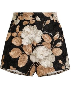 Dolce & Gabbana ローズプリント ショートパンツ - ブラック