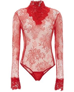 Blumarine Body Con Encaje Floral Y Cuello Alto - Rojo