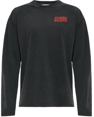 Carne Bollente Camiseta Con Logo Estampado Y Apliques De Strass De Manga Larga - Negro