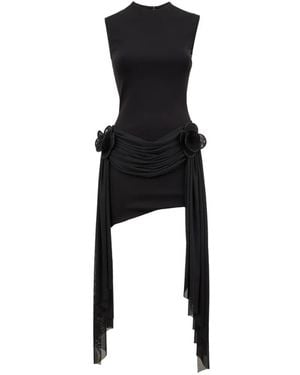 David Koma Drape Floral-Embellishment Mini Dress - Black