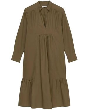 Marc O' Polo Pleated Long-Sleeves Midi Dress - Green
