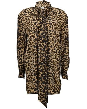 Saint Laurent Leopard-Print Tie-Detail Dress - Brown