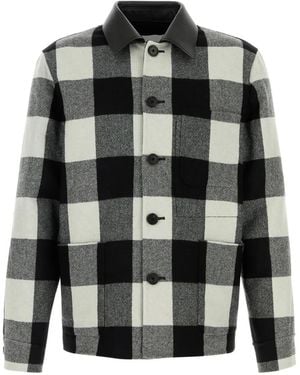 Givenchy Check-Pattern Leather-Collar Jacket - Black