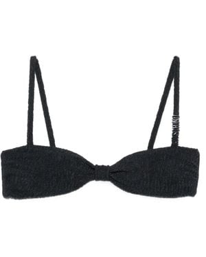 Moschino Logo-Detail Crinkled Bikini Top - Black