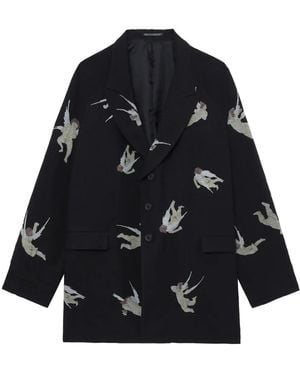 Yohji Yamamoto Blazer Monopetto Con Stampa - Blu