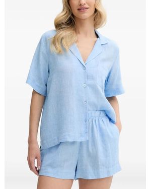 DKNY Pyjama En Lin Mélangé À Manches Courtes - Bleu