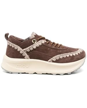 Mou Speed Crochet-Trim Suede Sneakers - Brown