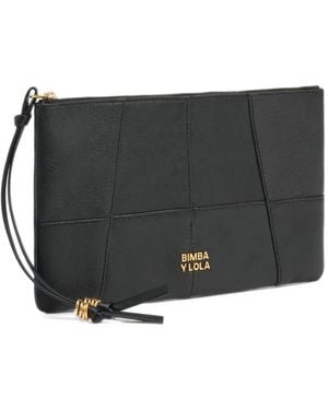 Bimba Y Lola Leather Medium Zipper Clutch Toiletry Bag - Black