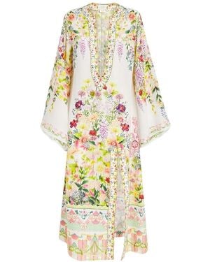 CAMILLA Floral-Print Crystal-Embellished Dress - Metallic