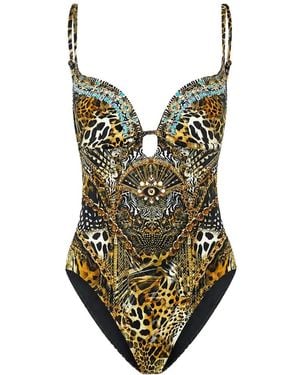 CAMILLA Feline Folklore Crystal-Embellished Swimsuit - Green