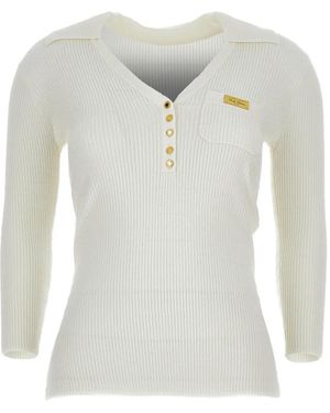 Elisabetta Franchi V-Neck Ribbed Jumper - White