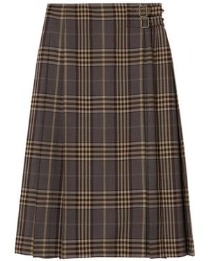 Burberry Check Wool Midi Kilt - Brown