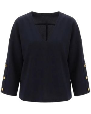 Max Mara Button-Detail V-Neck Top - Blue