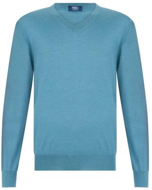 Fedeli V-Neck Long-Sleeve Jumper - Blue